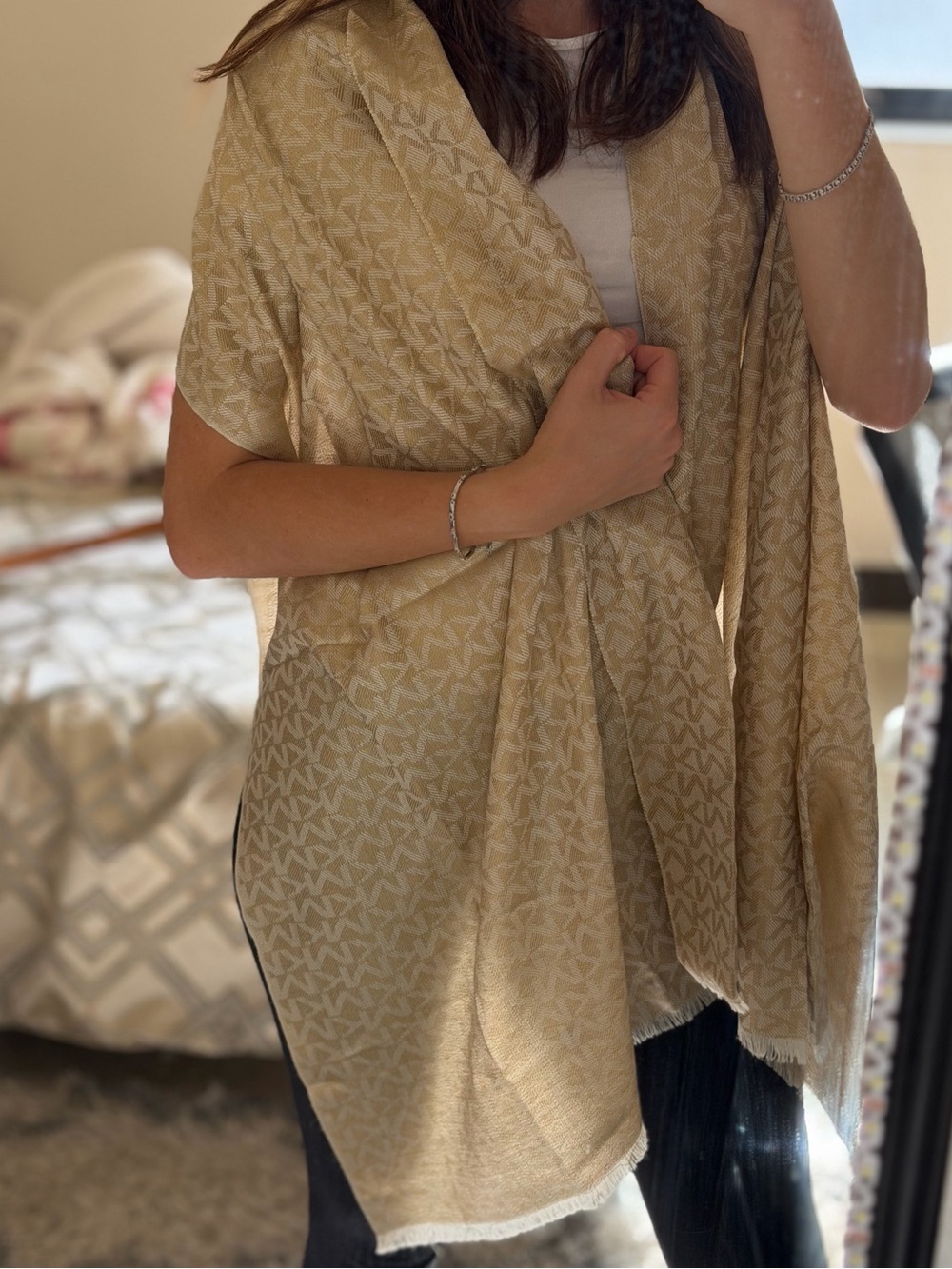 Michael Kors Light Gold Patterned Shawl Wrap